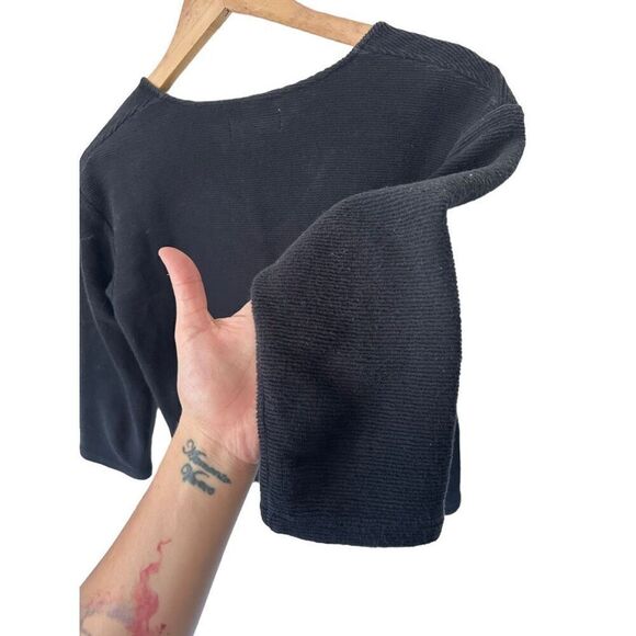 Texture and Thread x Madewell Black 3/4 Sleeve Tie Front Blouse Size XS - Picture 6 of 13